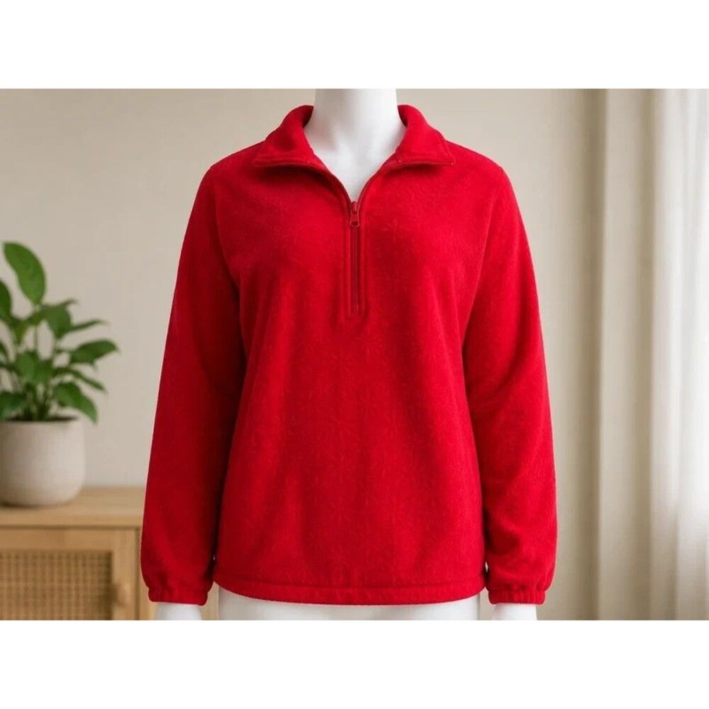 Basic Editions Red Fleece Quarter-Zip Pullover Sweater